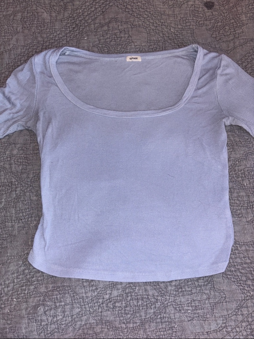 Garage Pastel Blue Scoop Neck Ribbed Long Sleeve Top